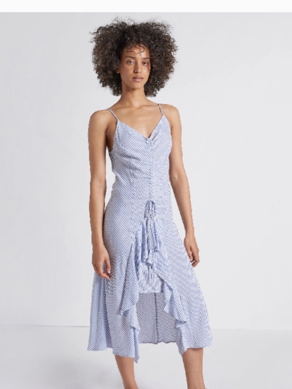 current/elliott ocean walk tiered ruffle hem dress in summer stripe blue, Size M - Picture 2 of 4